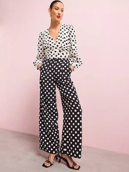 Polka Dot Co-Ord Long Sleeve Blouse White