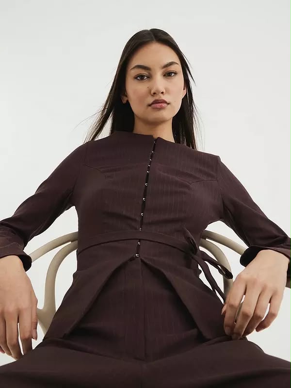 Boat Neck Belted Top - Brown