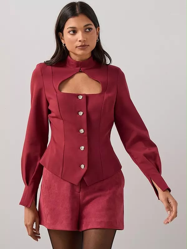 Cut Out Peplum Waistcoat Top - Red