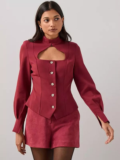 Cut Out Peplum Waistcoat Top - Red