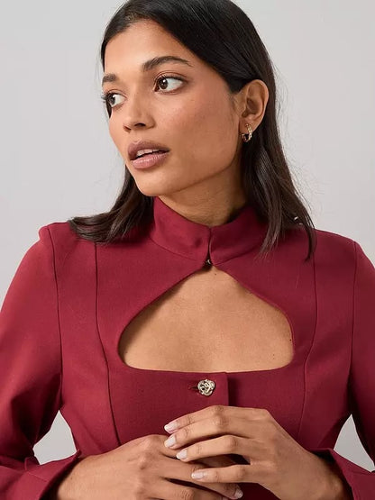 Cut Out Peplum Waistcoat Top - Red