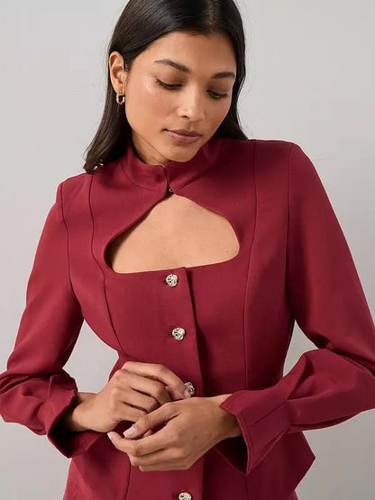 Cut Out Peplum Waistcoat Top - Red