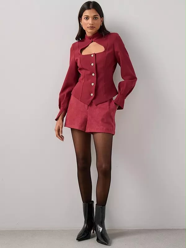 Cut Out Peplum Waistcoat Top - Red