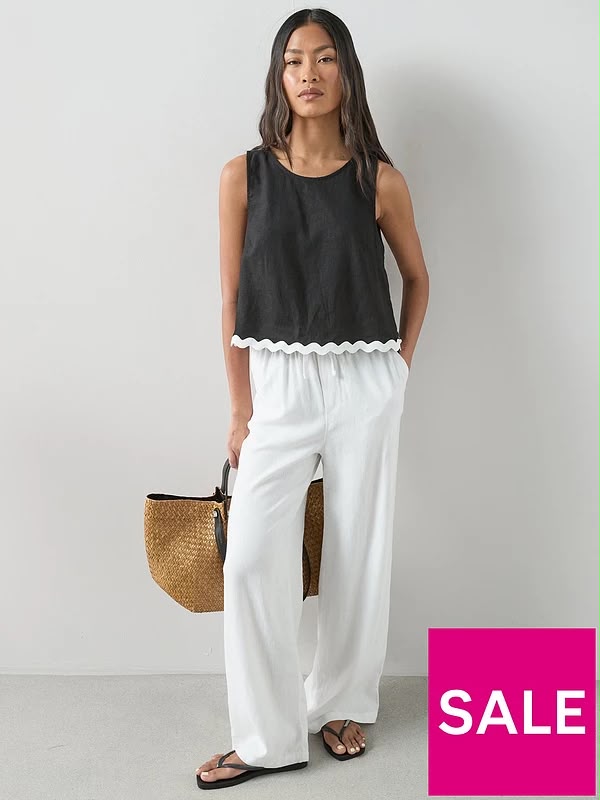 Linen Blend Wide Leg Trouser