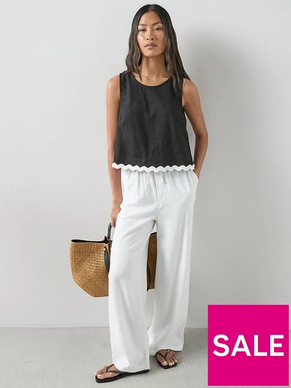 Linen Blend Wide Leg Trouser