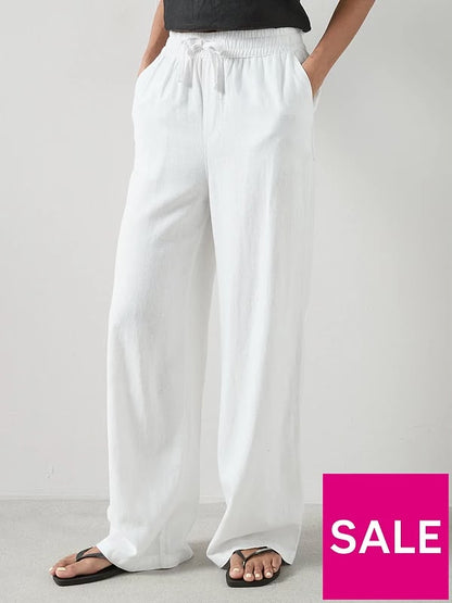 Linen Blend Wide Leg Trouser