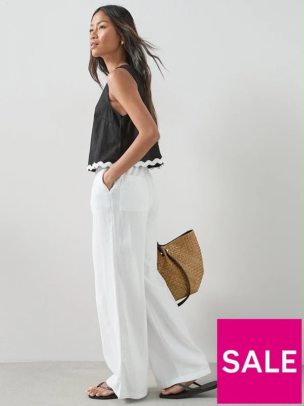 Linen Blend Wide Leg Trouser
