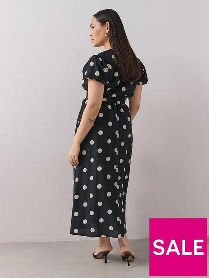 Curve Polka Dot Belted Wrap Midaxi Dress