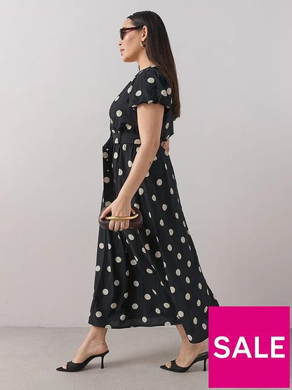 Curve Polka Dot Belted Wrap Midaxi Dress