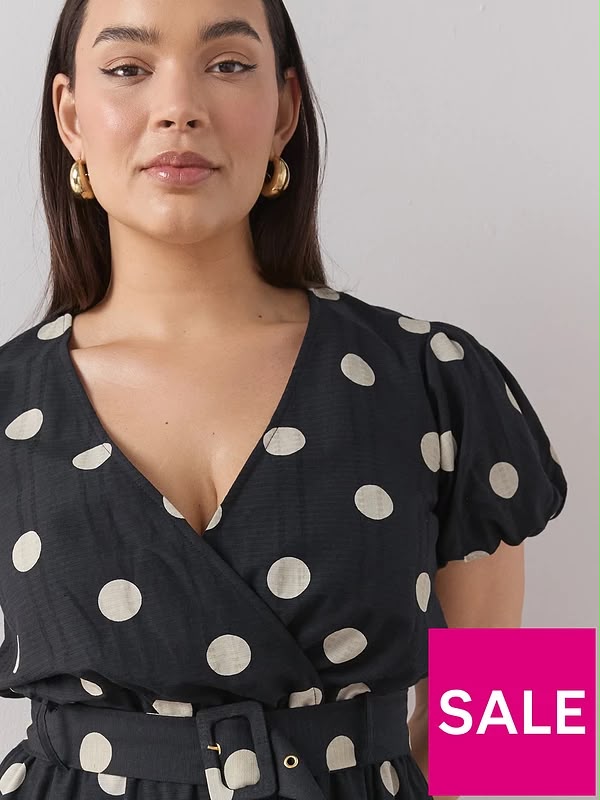Curve Polka Dot Belted Wrap Midaxi Dress
