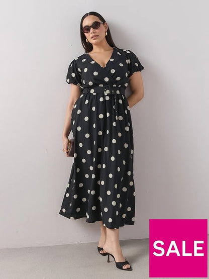 Curve Polka Dot Belted Wrap Midaxi Dress