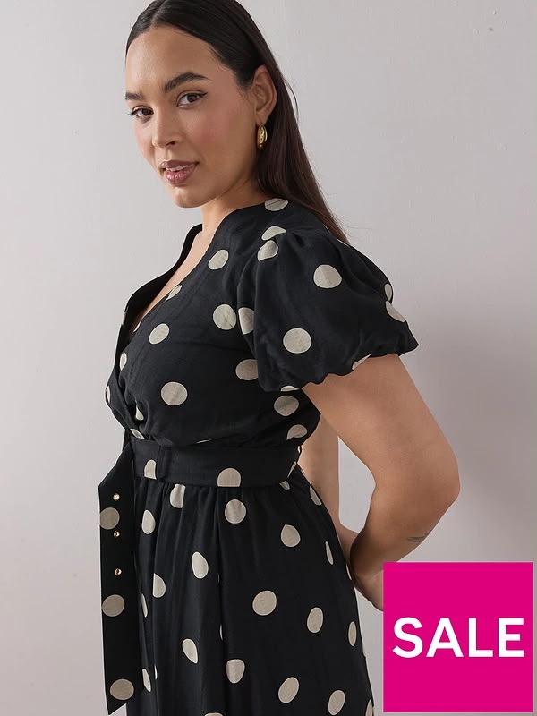 Curve Polka Dot Belted Wrap Midaxi Dress