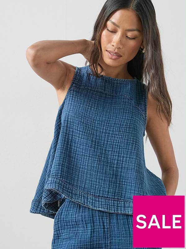 Indigo Washed Crinkle Sport Top Co-ord Blue