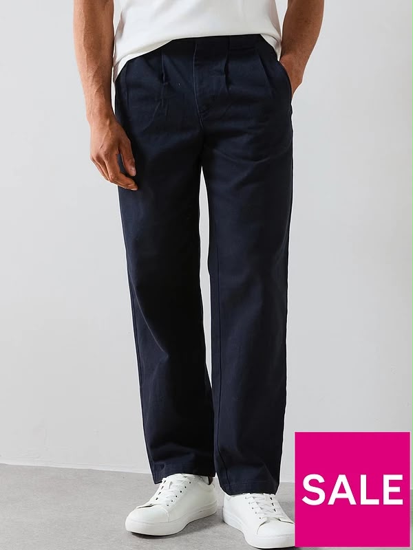 Double Pleat Trouser -Navy