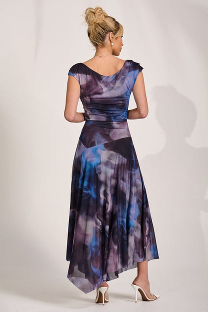 Asymmetrical Draped Mesh Maxi Dress