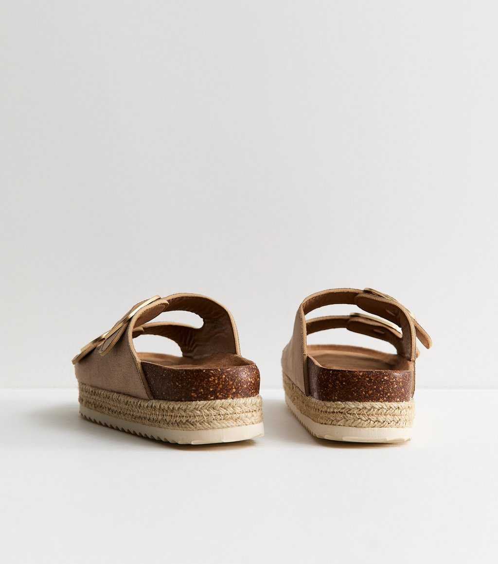 Light Brown Jute Sole Double Strap Mule Sandals