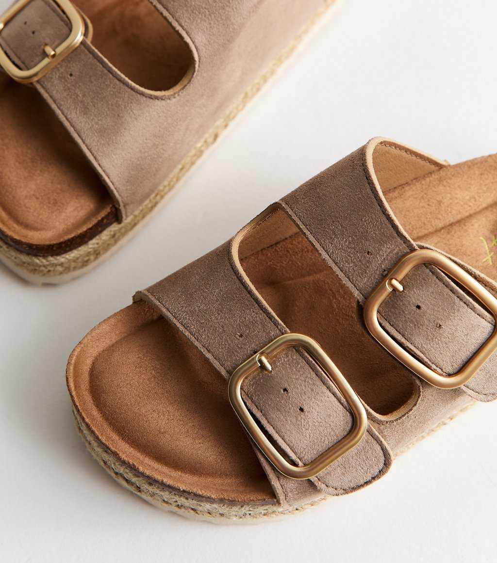 Light Brown Jute Sole Double Strap Mule Sandals