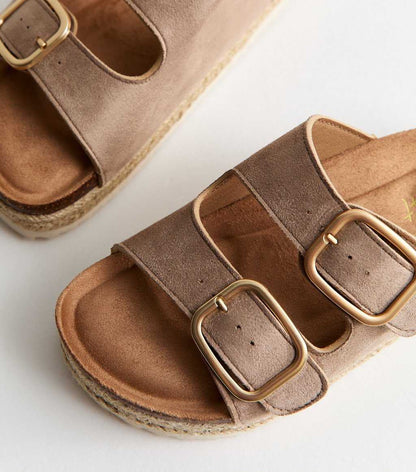 Light Brown Jute Sole Double Strap Mule Sandals