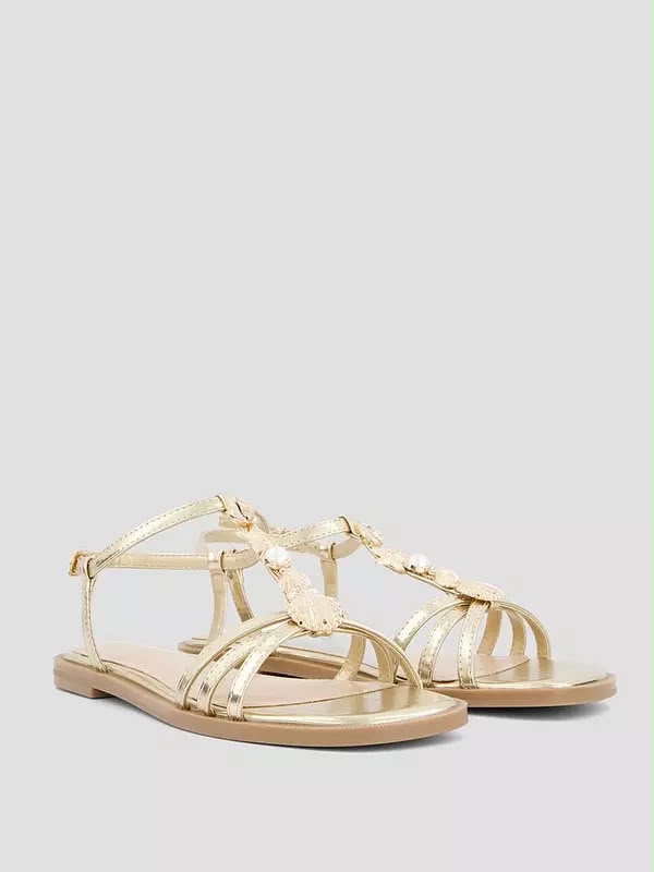 Wide Fit Shell Embellished Flat Sandal Gold