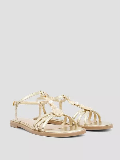 Wide Fit Shell Embellished Flat Sandal Gold