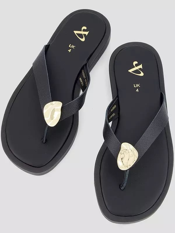Leather Thong Flat Sandal Black
