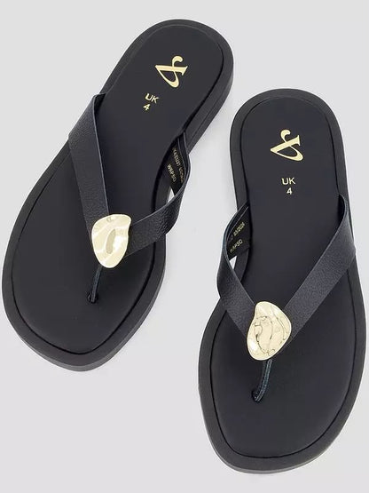 Leather Thong Flat Sandal Black