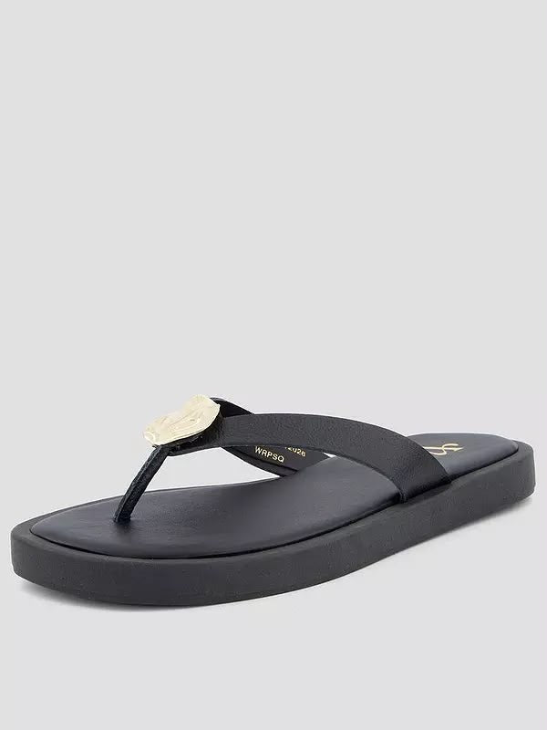 Leather Thong Flat Sandal Black