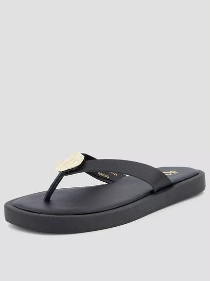 Leather Thong Flat Sandal Black