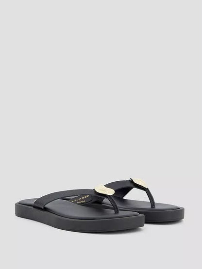 Leather Thong Flat Sandal Black