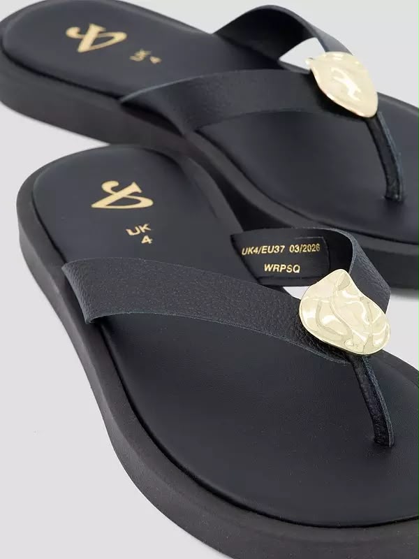 Leather Thong Flat Sandal Black