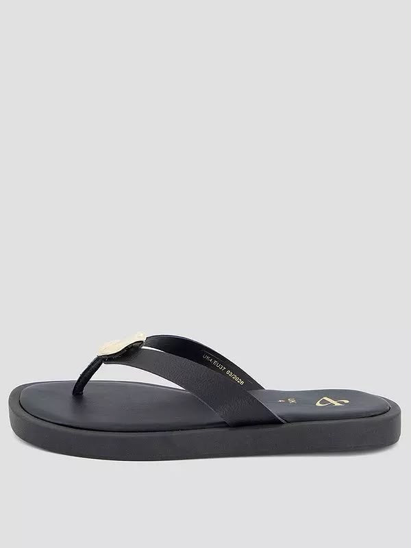 Leather Thong Flat Sandal Black