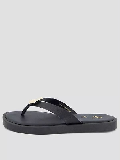 Leather Thong Flat Sandal Black