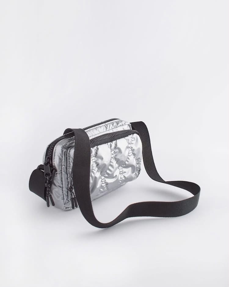 Silver Metallic Puffer Crossbody Bag