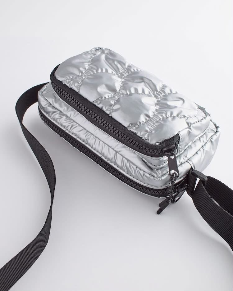 Silver Metallic Puffer Crossbody Bag