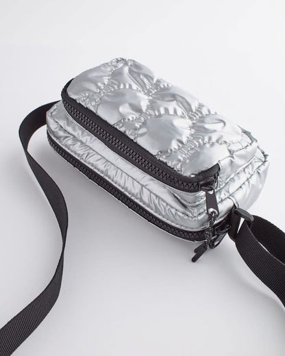 Silver Metallic Puffer Crossbody Bag