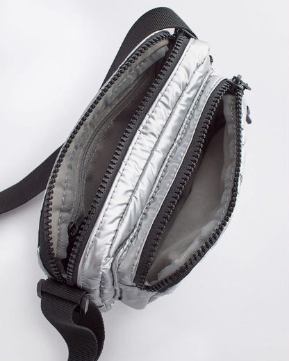 Silver Metallic Puffer Crossbody Bag