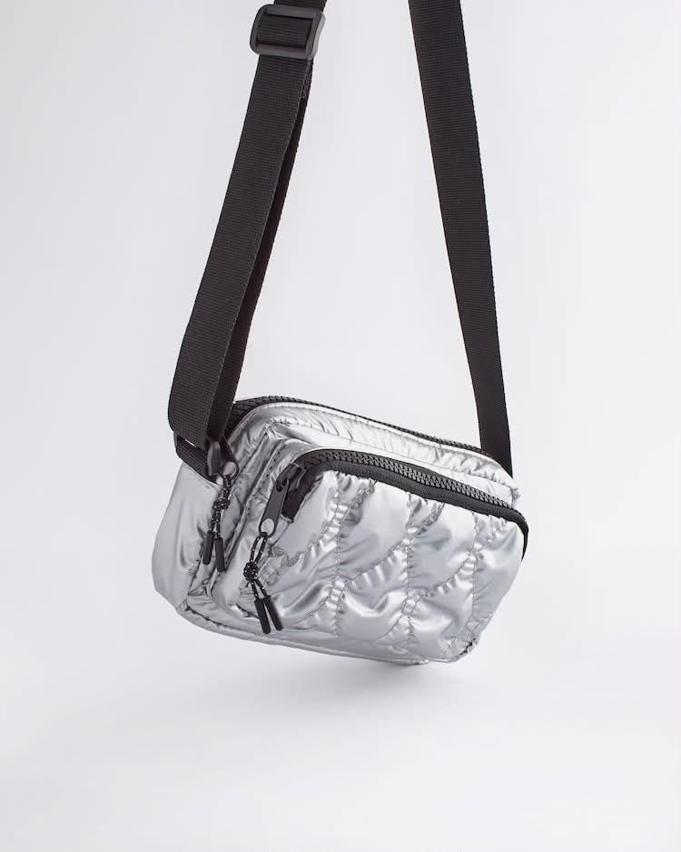Silver Metallic Puffer Crossbody Bag