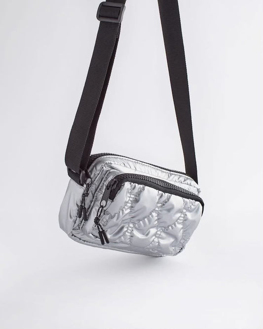 Silver Metallic Puffer Crossbody Bag
