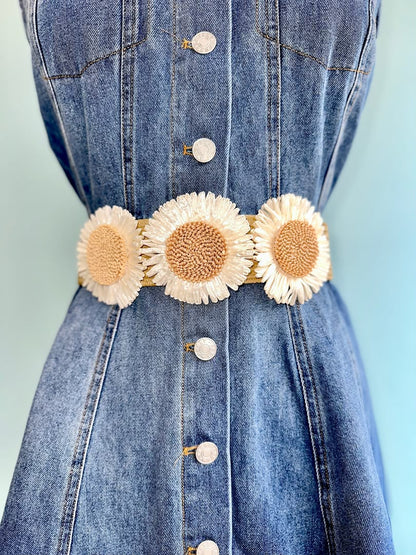 Daisy Raffia Elastic Belt