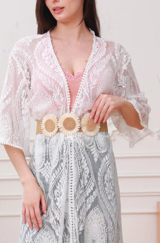 Daisy Raffia Elastic Belt