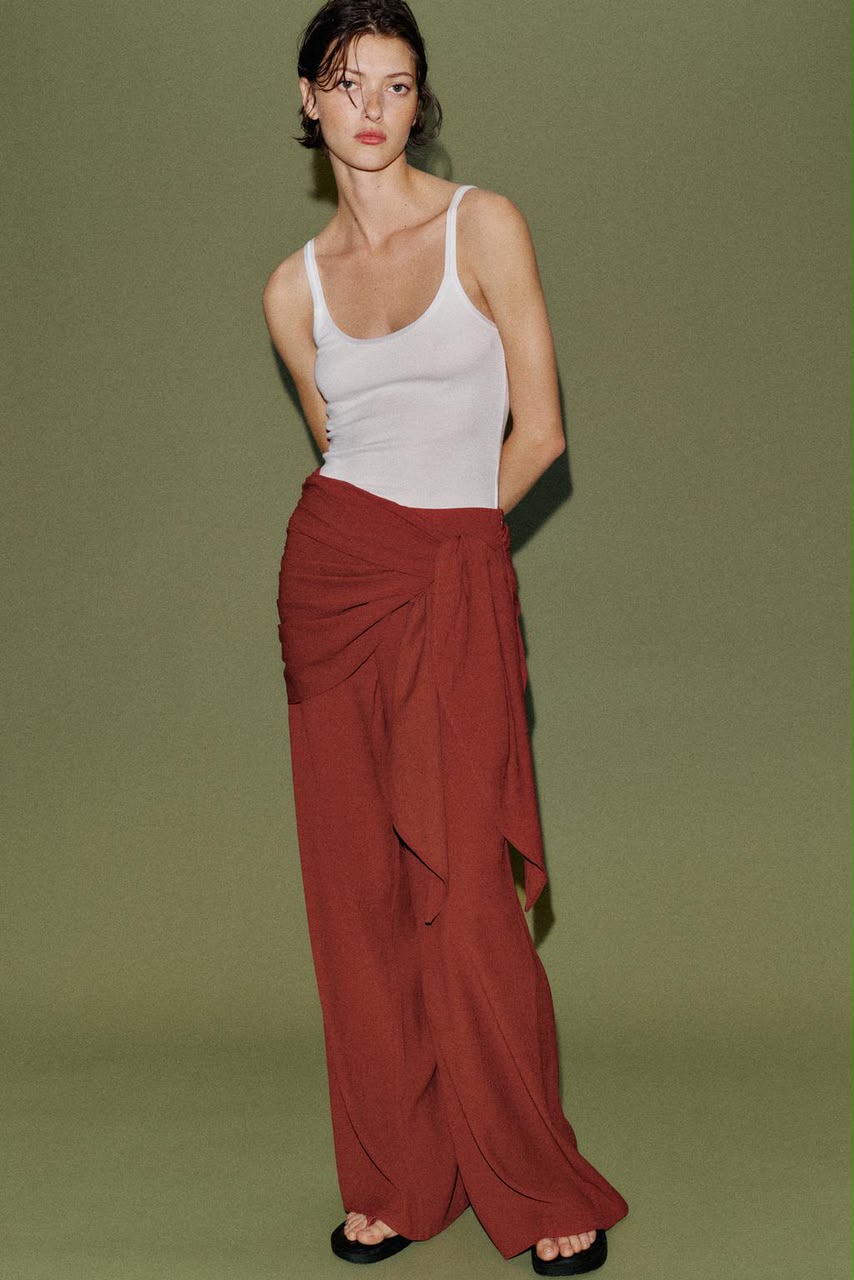 Zara Wide Leg Trouser With Scarf