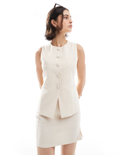 Co-ord Longline Linen Waistcoat