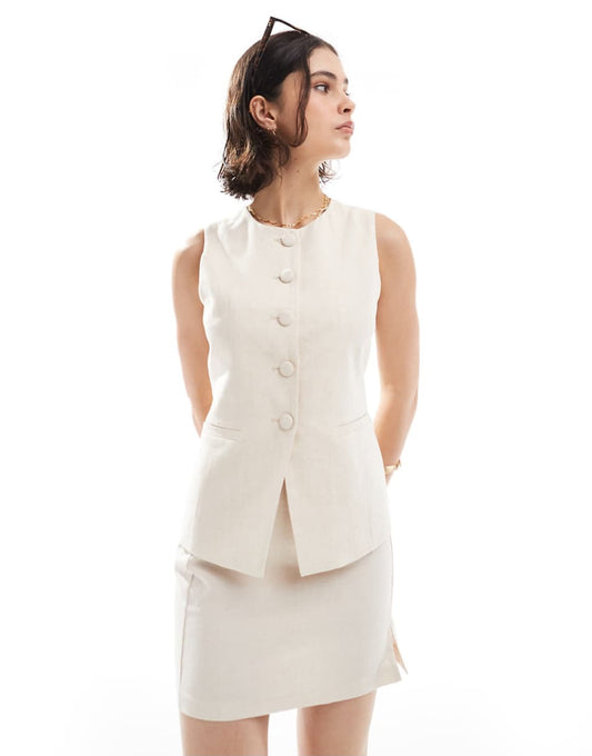 Co-ord Longline Linen Waistcoat