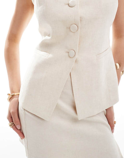 Co-ord Longline Linen Waistcoat