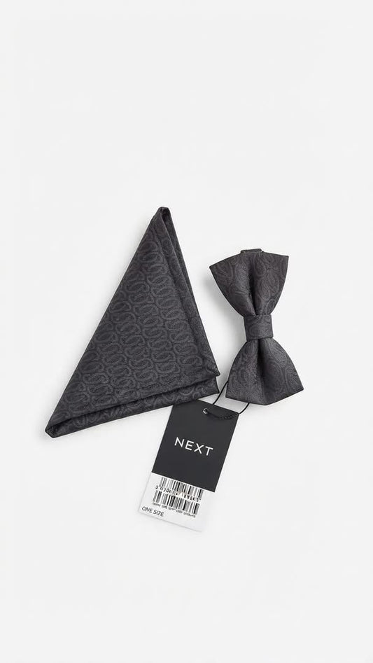 Black Silk Bow Tie and Pocket Square set