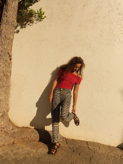 Leopard Print Straight Leg Jeans