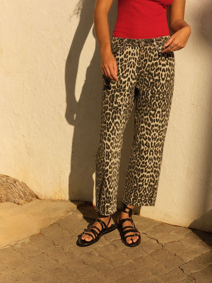 Leopard Print Straight Leg Jeans