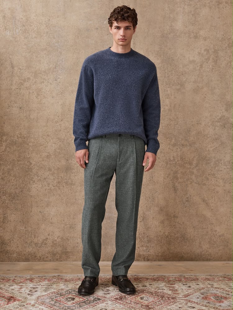 Grey Regular Tapered Fit Smart Textured Trouser With Wool