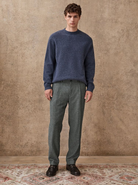 Grey Regular Tapered Fit Smart Textured Trouser With Wool