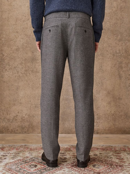 Grey Regular Tapered Fit Smart Textured Trouser With Wool